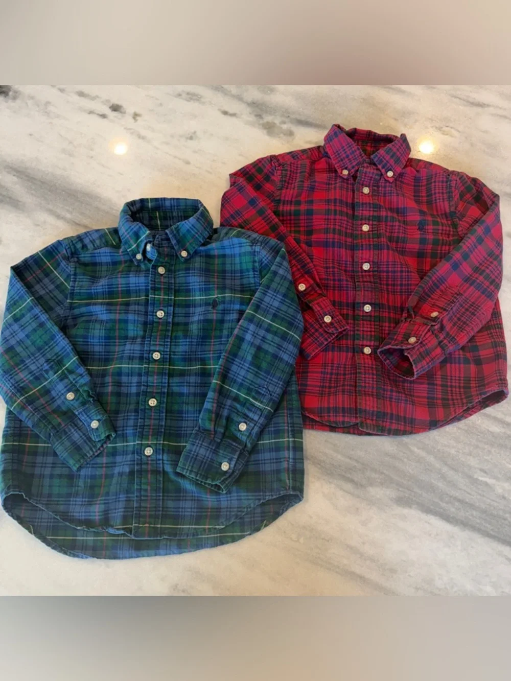 Ralph Lauren Boys 4T Kids Plaid‎ Button-Down Shirts Blue & Green and Red Bundle
